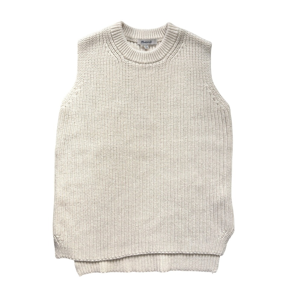 Madewell 100% Cotton‎ Cream Crew Neck Ribbed Long Sweater Vest Top XXS